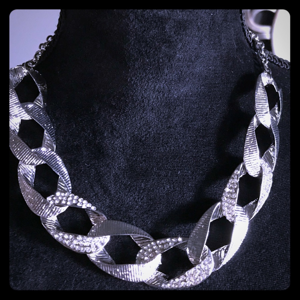 🆕 TuVous Large Ribbed Link CZ Pave Necklace NWT